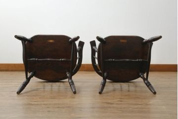 和製ビンテージ　松本民芸家具　#91型　落ち着きのある大人カフェ風インテリアが叶うアームチェア2脚セット(キャプテンチェア、板座チェア、椅子、ダイニングチェア、イス、ヴィンテージ)(定価2脚で約26万円)(R-069131)