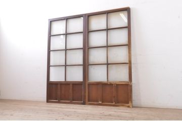アンティーク建具　どこか懐かしい佇まいが魅力のガラス戸2枚セット(引き戸)(R-069147)