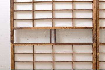 アンティーク建具　昔懐かしい佇まいが魅力のガラス入りの障子戸2枚セット(引き戸、ガラス帯戸)(R-069148)