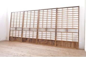 アンティーク建具　昔懐かしい佇まいが魅力のガラス入りの障子戸4枚セット(引き戸、ガラス帯戸)(R-069150)