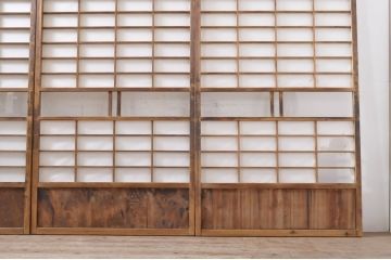 アンティーク建具　昔懐かしい佇まいが魅力のガラス入りの障子戸4枚セット(引き戸、ガラス帯戸)(R-069150)