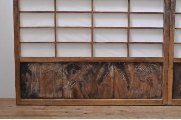 アンティーク建具　昔懐かしい佇まいが魅力のガラス入りの障子戸4枚セット(引き戸、ガラス帯戸)(R-069150)