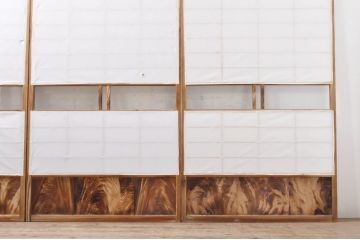 アンティーク建具　昔懐かしい佇まいが魅力のガラス入りの障子戸4枚セット(引き戸、ガラス帯戸)(R-069150)