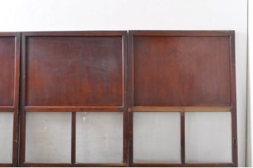 アンティーク建具　総欅(ケヤキ)材　漆塗り　和モダンな空間を演出するガラス帯戸4枚セット(引き戸、板戸)(R-069151)