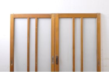アンティーク建具　どこか懐かしい空気を感じるガラス玄関戸2枚セット(引き戸、ガラス戸)(R-069153)