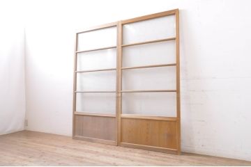 アンティーク建具　レトロな空間作りにおすすめモールガラス戸2枚セット(引き戸)(R-069154)