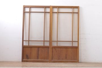 アンティーク建具　大正ロマン　ノスタルジックな雰囲気漂うガラス戸2枚セット(引き戸)(R-069155)