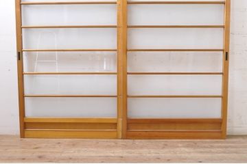 アンティーク建具　レトロな空間作りにおすすめな横桟ガラス戸2枚セット(引き戸)(R-069159)