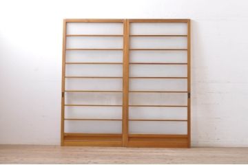 アンティーク建具　レトロな空間作りにおすすめな横桟ガラス戸2枚セット(引き戸)(R-069159)