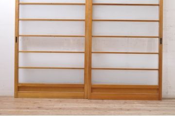 アンティーク建具　レトロな空間作りにおすすめな横桟ガラス戸2枚セット(引き戸)(R-069159)