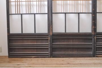 アンティーク建具　ノスタルジックな雰囲気溢れるガラス入り障子戸4枚セット(引き戸、ガラス戸)(R-069161)