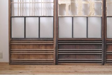 アンティーク建具　ノスタルジックな雰囲気溢れるガラス入り障子戸4枚セット(引き戸、ガラス戸)(R-069161)