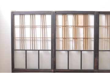 アンティーク建具　ノスタルジックな雰囲気溢れるガラス入り障子戸4枚セット(引き戸、ガラス戸)(R-069162)