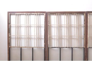 アンティーク建具　ノスタルジックな雰囲気溢れるガラス入り障子戸4枚セット(引き戸、ガラス戸)(R-069162)