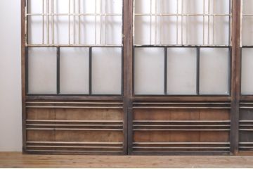 アンティーク建具　ノスタルジックな雰囲気溢れるガラス入り障子戸4枚セット(引き戸、ガラス戸)(R-069162)