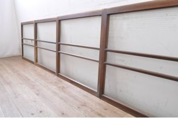 アンティーク建具　レトロな雰囲気漂うモールガラス窓4枚セット(引き戸、ガラス戸)(R-069168)