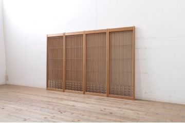 アンティーク建具　上質な和の空間を演出する片面ガラス書院戸4枚セット(引き戸、ガラス戸、ガラス窓)(R-069171)