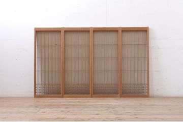 アンティーク建具　上質な和の空間を演出する片面ガラス書院戸4枚セット(引き戸、ガラス戸、ガラス窓)(R-069171)