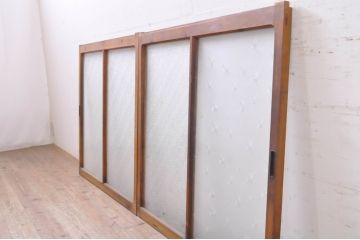 アンティーク建具　インテリアに取り入れやすいシンプルなデザインのダイヤガラス窓2枚セット(引き戸、ガラス戸)(R-069173)