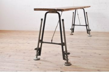 和製ビンテージ　高さが変えられる素朴な足場作業台(テーブル、デスク、アイアンテーブル、鉄脚、ヴィンテージ)(R-069187)