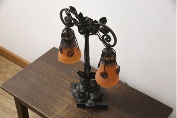 ビンテージ照明　フランスヴィンテージ　マーブルガラス　置くだけでインテリアの主役となるテーブルランプ(卓上照明、間接照明)(R-069206)