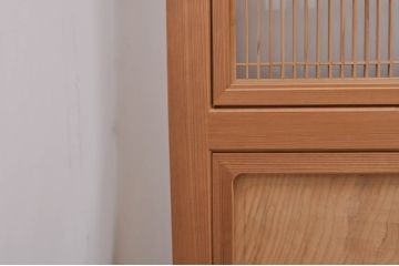 中古　民芸家具　美品　木目が楽しめる杉一枚板を使用した組子入りガラス帯戸4枚セット(建具、引き戸、ガラス戸)(R-069213)
