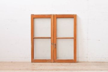 アンティーク建具　インテリアに取り入れやすいシンプルデザインのガラス窓2枚セット(引き戸、ガラス戸)(R-069230)