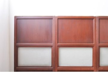 アンティーク建具　レーザー組子入れます!　和モダンな空間作りにおすすめなガラス帯戸4枚セット(引き戸、ガラス戸、板戸)(R-069231)