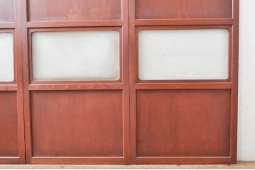 アンティーク建具　レーザー組子入れます!　和モダンな空間作りにおすすめなガラス帯戸4枚セット(引き戸、ガラス戸、板戸)(R-069231)