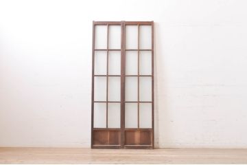 アンティーク建具　希少サイズ　どこか懐かしい雰囲気漂う幅狭ガラス戸2枚セット(引き戸)(R-069235)