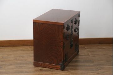 中古　美品　岩谷堂箪笥　菊幸作　小振りなサイズながら存在感を放つ上開き扉付き小箪笥(小物収納、卓上収納、引き出し)(R-069239)