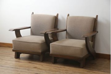 中古　美品　神戸洋家具　永田良介商店　クラシカルな佇まいが魅力の1人掛けソファ2脚セット(一人掛け、アームチェア、椅子、イス、いす)(R-069247)