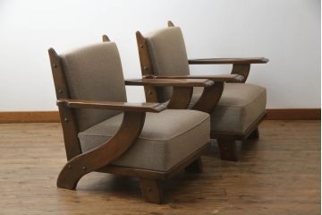 中古　美品　神戸洋家具　永田良介商店　クラシカルな佇まいが魅力の1人掛けソファ2脚セット(一人掛け、アームチェア、椅子、イス、いす)(R-069247)