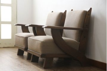 中古　美品　神戸洋家具　永田良介商店　クラシカルな佇まいが魅力の1人掛けソファ2脚セット(一人掛け、アームチェア、椅子、イス、いす)(R-069247)