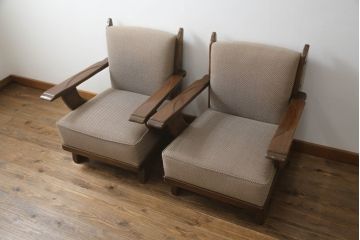 中古　美品　神戸洋家具　永田良介商店　クラシカルな佇まいが魅力の1人掛けソファ2脚セット(一人掛け、アームチェア、椅子、イス、いす)(R-069247)