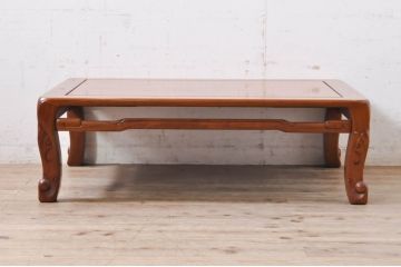 中古　美品　指物工芸家具　井上昇山作　花梨(カリン)材　艶のある上質な風合いが高級感を演出する座卓(ローテーブル、センターテーブル)(R-069250)