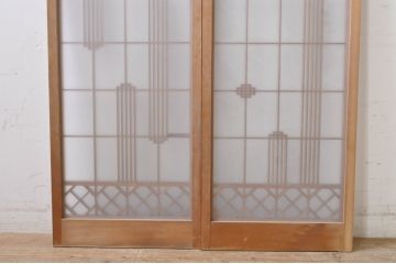アンティーク建具　趣のある和の空間を演出する書院ガラス窓2枚セット(引き戸、ガラス戸、書院戸)(R-069251)