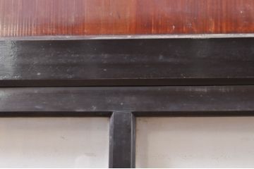 アンティーク建具　和モダンな空間作りにおすすめな漆塗りの幅広ガラス帯戸2枚セット(引き戸、ガラス戸)(R-069254)