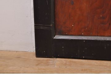アンティーク建具　和モダンな空間作りにおすすめな漆塗りの幅広ガラス帯戸2枚セット(引き戸、ガラス戸)(R-069254)