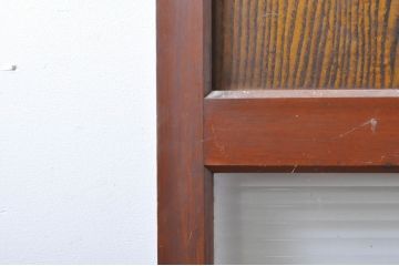 アンティーク建具　上手物!!レトロな空間作りにおすすめな腰板タモ材の幅狭モールガラス戸2枚セット(引き戸、板戸、ガラス帯戸)(R-069255)
