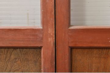 アンティーク建具　上手物!!レトロな空間作りにおすすめな腰板タモ材の幅狭モールガラス戸2枚セット(引き戸、板戸、ガラス帯戸)(R-069255)