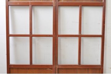 アンティーク建具　上手物!!レトロな空間作りにおすすめな腰板タモ材の幅狭モールガラス戸2枚セット(引き戸、板戸、ガラス帯戸)(R-069255)