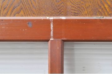 アンティーク建具　上手物!!レトロな空間作りにおすすめな腰板タモ材の幅狭モールガラス戸2枚セット(引き戸、板戸、ガラス帯戸)(R-069255)
