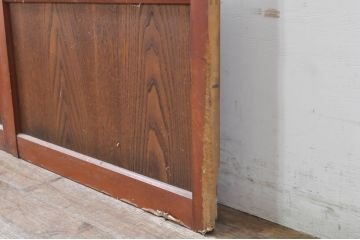 アンティーク建具　上手物!!レトロな空間作りにおすすめな腰板タモ材の幅狭ダイヤガラス戸2枚セット(引き戸、板戸、ガラス帯戸)(R-069256)