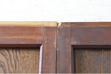 アンティーク建具　上手物!!レトロな空間作りにおすすめな腰板タモ材の幅狭ダイヤガラス戸2枚セット(引き戸、板戸、ガラス帯戸)(R-069257)