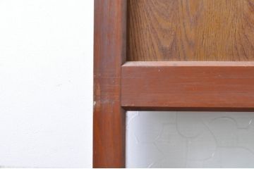 アンティーク建具　上手物!!レトロな空間作りにおすすめな腰板タモ材の幅狭ダイヤガラス戸2枚セット(引き戸、板戸、ガラス帯戸)(R-069257)