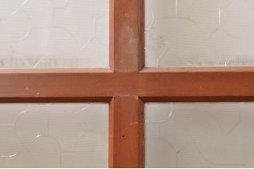 アンティーク建具　上手物!!レトロな空間作りにおすすめな腰板タモ材の幅狭ダイヤガラス戸2枚セット(引き戸、板戸、ガラス帯戸)(R-069257)