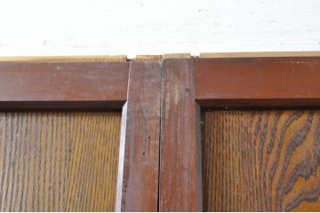 アンティーク建具　上手物!!レトロな空間作りにおすすめな腰板タモ材の幅狭ダイヤガラス戸2枚セット(引き戸、板戸、ガラス帯戸)(R-069257)