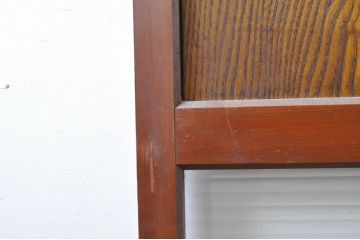アンティーク建具　上手物!!レトロな空間作りにおすすめな腰板タモ材の幅狭ダイヤガラス戸2枚セット(引き戸、板戸、ガラス帯戸)(R-069257)