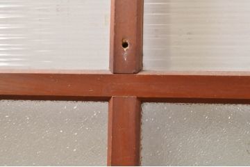 アンティーク建具　上手物!!レトロな空間作りにおすすめな腰板タモ材の幅狭ダイヤガラス戸2枚セット(引き戸、板戸、ガラス帯戸)(R-069257)